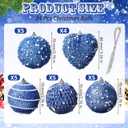 24 Pcs Sequin Christmas Blue Balls Ornaments Heart Ornaments Xmas Ball Decorations Shatterproof Hanging Pearl Balls for Christmas Holiday Wedding Party