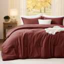 Queen Comforter Set Dark Red,3PCS Soft Lightweight Breathable Bedding Comforter for All Season, Queen Size(90''90'' Comforter & 2 Pillowcases)