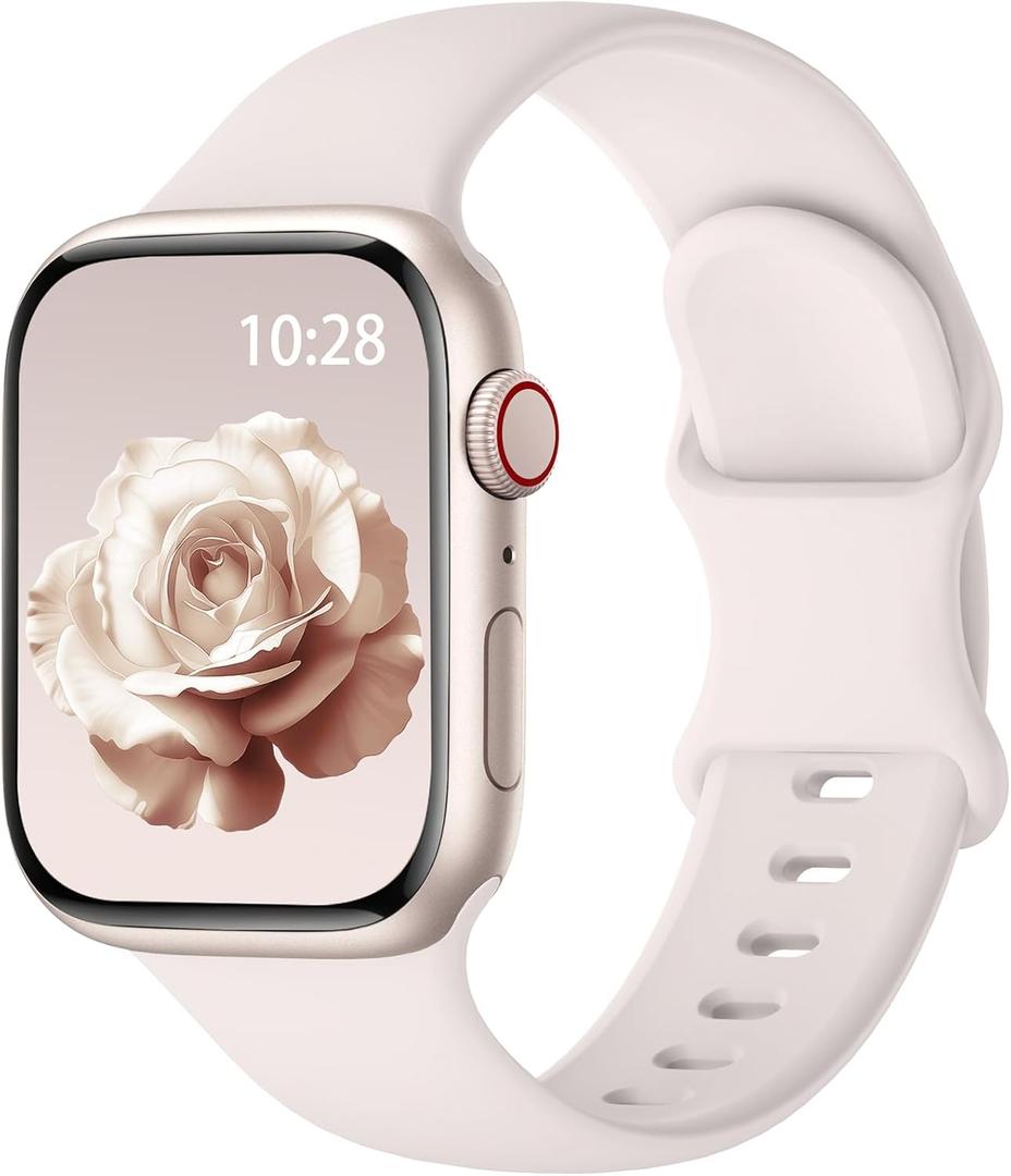 Sport Silicone Band Compatible with Apple Watch Bands 40mm 38mm 41mm 44mm 45mm 46mm 42mm 49mm for Women Men, Soft Wristband Water-proof Strap for iWatch Bands Series 11 10 9 8 7 6 5 4 3 2 1 Ultra SE (Light Blush)