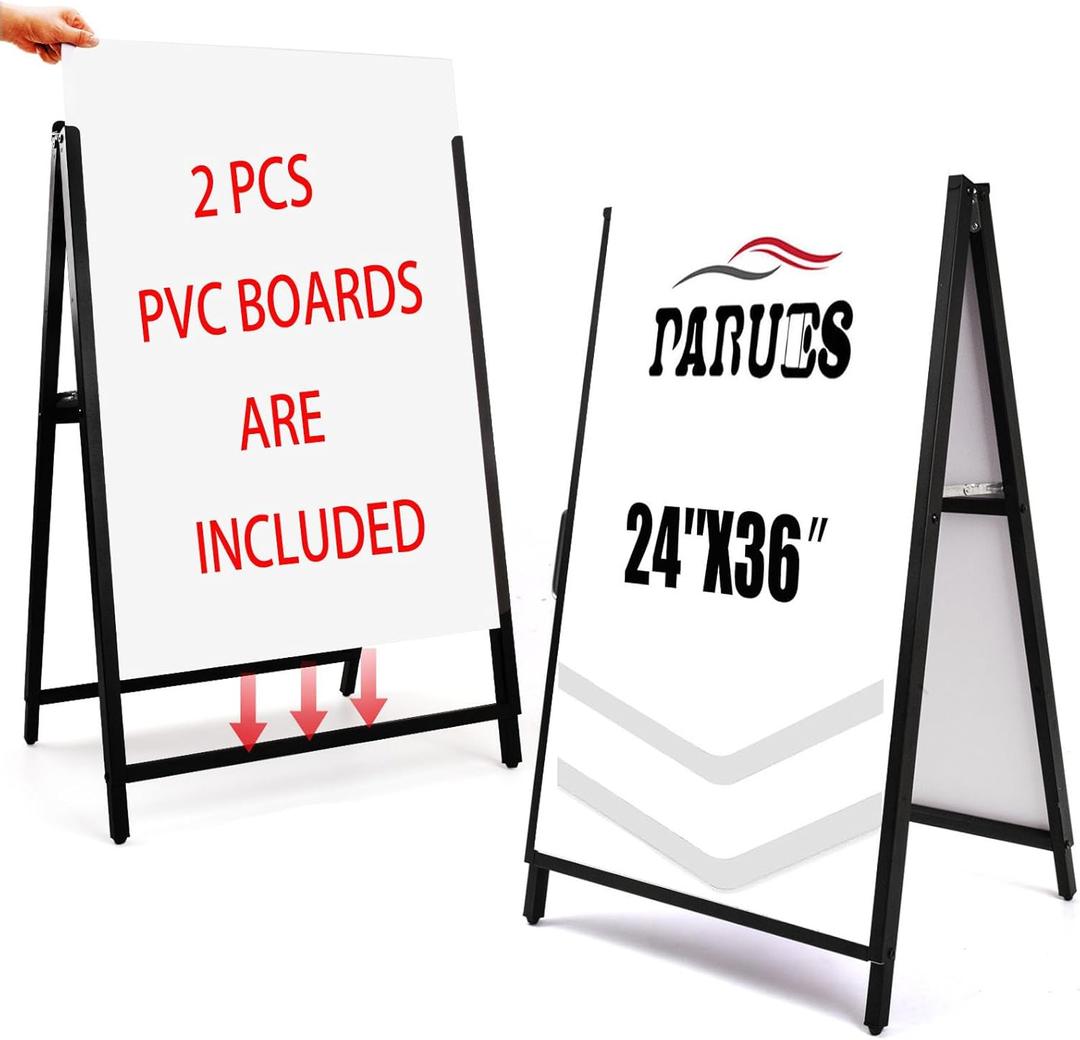 A Frame Sidewalk Sign 24x36 inches Sandwich Board Signs Outdoor Heavy Duty Double-Sided, including 4 Corrugated Boards & 4 Anti-Glare Covers for Business Indoor Outdoor (2 PACK)