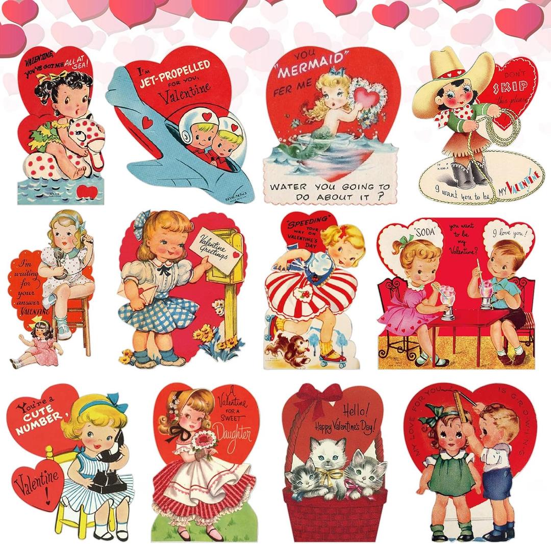 Patelai 72 Pcs Vintage Valentines Day Cutouts Retro Cutouts Cardboard Hearts Cutouts Valentines Day Theme Decorations for Love Holiday Couples Wedding Party Supplies