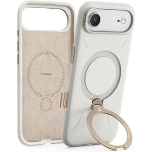 TORRAS Q3 Silicone 360 Spin for iPhone Air Case with Stand, Fit for MagSafe, Magnetic Ring Kickstand with Camera Control, Liquid Silicone Rubber Soft Phone Case for iPhone 17 Air 6.5'', Light Ivory