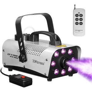 Smoke Machine, 500+ Watts Fog Machine with 8 LED Par Lights, Wireless Remote, Auto Mode-Perfect for Party Halloween Wedding Gender Reveal and Stage Effect (XF-10/500W+)