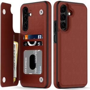 LETO for Samsung Galaxy A15 5G Wallet Case - Flip Folio Leather Kickstand - Credit Card Holder - Fashionable Flower Designs - Protective Phone Cover for Women and Girls - 6.5" - Dark Brown