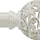 Curtain Rods For Windows 48 to 84 Inches, 1 Inch Heavy-Duty Adjustable Decorative Curtain Rods with Branches Leaves Hollow Finials For Bedrooms and Living Rooms In Farmhouses. Weather White