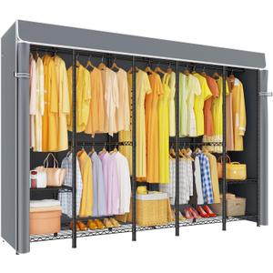 H50C Clothes Rack with Cover, Large Covered Clothing Rack, Gray