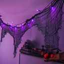 Gauze Garland Halloween String Lights - 30 LED 9.9Ft Battery Operated Light with Black Gauze Drape - Creepy Cloth Decor for Balcony Doorway House Mantle Party Staircase Window Decorations Purple