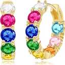 14K Gold Plated Hoop Earrings for Women,Silver Huggie Earrings for Women Cubic Zirconia Small Earring CZ Inside-Outside Hoop Earrings Clear,Hot Pink,Black,Red,Green,Multicolored Earrings
