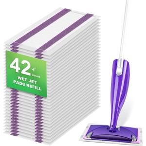 42 Count Disposable Mop Pad Replacement for Swiffer WetJet Spray Mop, Extra Strong Dirt Locking and Water Absorbent, Powerful Stain Removal
