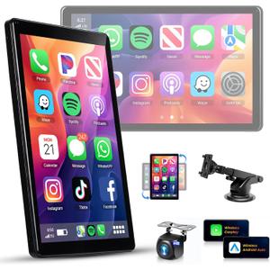 METEESER Wireless Carplay Screen for Car Android Auto,Super Link,Portrait & Landscape Screen, GPS,8" IPS Portable Car Audio Receivers Mirror Link,Bluetooth,Voice Control+HD Backup Camera