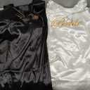 5 Pcs Bridesmaid Kimono Robe Sets Bride Silky Wedding Day Bathrobe with Lace Trim Embroidered Getting Ready (One Size, Black, White)