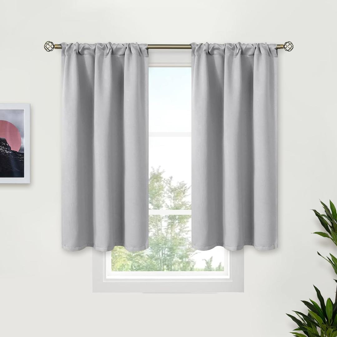 BGment Short Blackout Curtains 45 Inch Length for Kitchen Window - Rod Pocket Drapes Room Darkening Privacy Blinds for Bathroom Bedroom Windows, 2 Panels, 34 x 45 Inch (Light Grey)