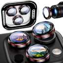 Uyiton for iPhone 17 Pro Max/17 Pro/16 Pro Max/16 Pro/15 Pro Max/15 Pro/14 Pro Max/14 Pro Camera Lens Protector - Military-Grade Tempered Glass Metal Camera Cover, Easy to Install, Black+Red