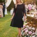GRACE KARIN Womens Formal Wedding Guest Dress 2026 Chiffon Cocktail Dress Mother of the Bride Dresses Midi Fashion Clothing, Black, 12