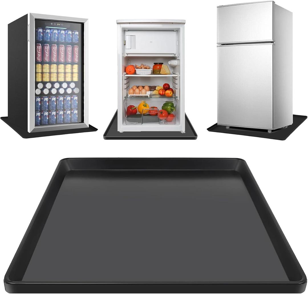 Mini Fridge Mat for Carpet, 24" x 24" x 0.8" Refrigerator Floor Protector, Under Refrigerators Silicone Mat with Raised Edge, Laundry Guards for Washer and Dryer Pan, AC Drip Pan Mat