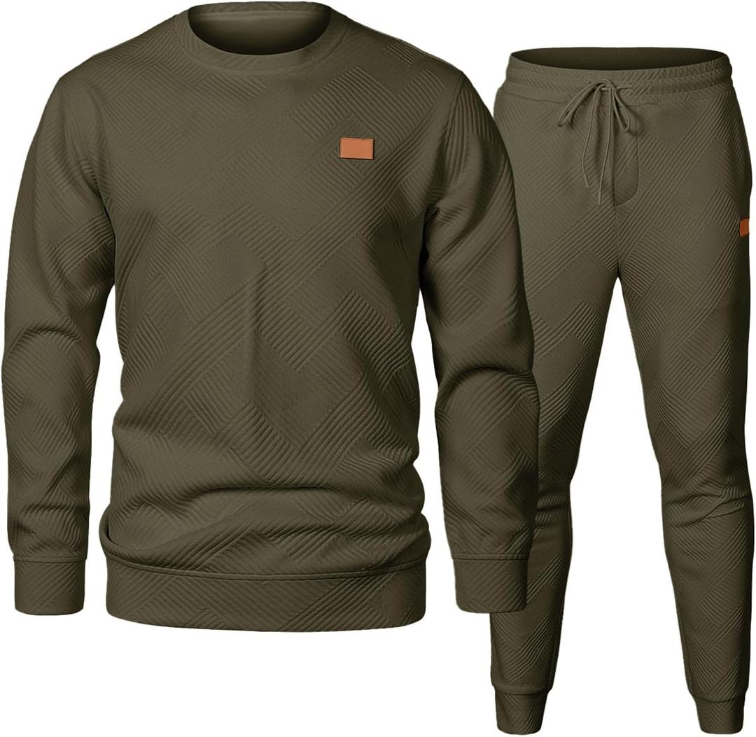 JMIERR Men's 2 Piece Outfits Knit Jacquard Pullover Sweatshirt Tracksuit & Joggers Sweatpants Sweatsuit Sets with Pockets (Medium)