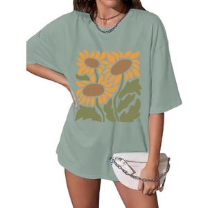 Fashvacation Womens Oversized Workout T Shirts 2025 Summer Athletic Plus Size Tops Trendy Y2K Clothes Short Sleeve Tee (Large)