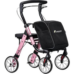 Foldable 2-in-1 Rollator Walkers for Seniors with Seat&Shopping Cart,300Lbs