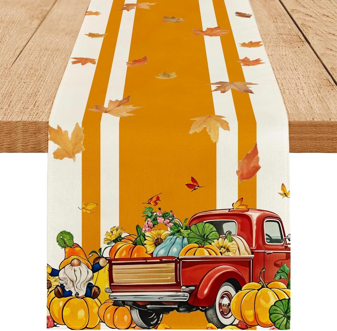 Happy Fall Table Runner Maple Leaves Seasonal Kitchen Dining Table Decoration Flag Autumn Home Party Decor 13x72 inch