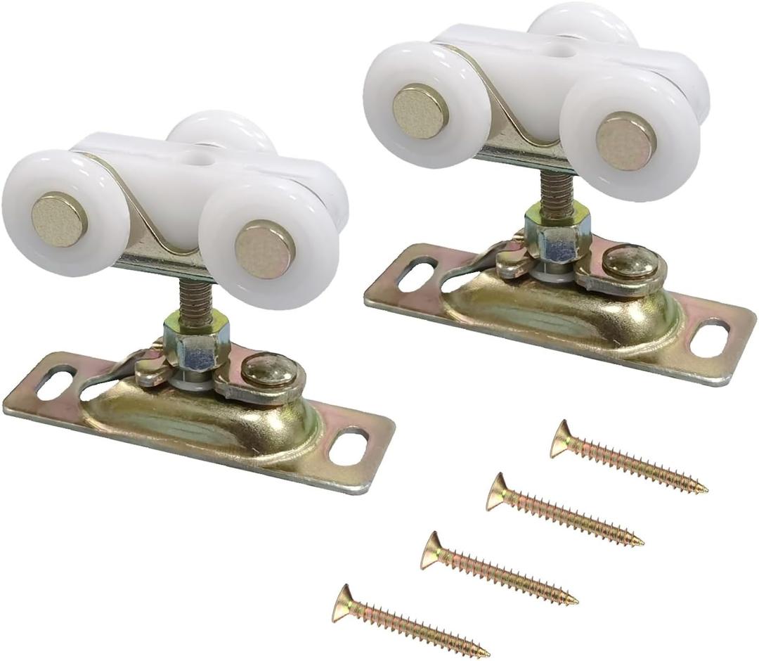 3/4 Inch Sliding Pocket Door Rollers Assembly, Sliding Door Wheels Replacement Part with Top Hanger for Johnson Part Hardware Kit, Sliding Door Hardware Kits for Bypass, Closet Doors