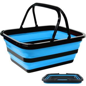 Monozuki Collapsible Sink 4.8Gal/18.1L Eco-Recycled Material Picnic Basket with Handle Bucket for Cleaning Camping Essentials Space Saving Outdoor Portable Bucket for Camping (Blue)