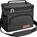 ExtraCharm Insulated Lunch Bag for Women/Men - Reusable Lunch Box for Office Picnic Hiking Beach - Leakproof Cooler Tote Bag Organizer with Adjustable Shoulder Strap for Adults - Black