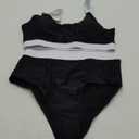 Womens High Waisted Bikini Sets Sporty Crop Top Color Block Swimwear Bandeau Scoop Neck Vintage Two Piece Bathing Suits (Large, Black)