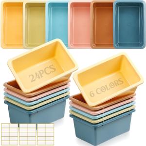 Thyle Plastic Cubby Bins with Labels 11.6 x 7.7 Inch Classroom book bins Stacking Storage Container Organizer Storage Cubbies for Classroom Office(Classic,Morandi Color,24 Pieces)