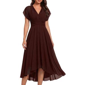 Women's Black Chiffon Dress Ruffle Short Sleeve Formal Dresses 2026 Summer Fashion Sexy Empire Waist Midi Dresses (XL)