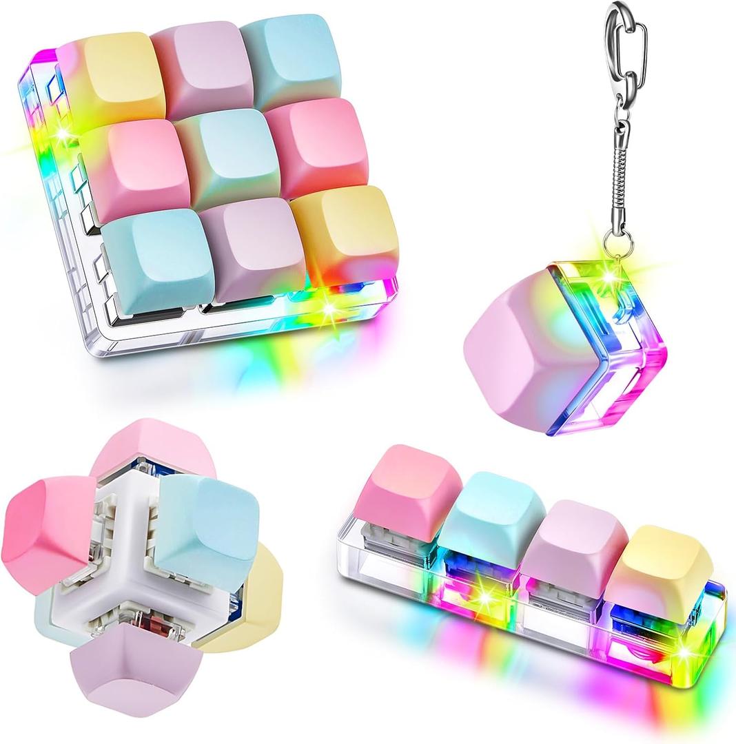 Taiyin 4 Pcs Decompression Toys Keyboard Clicker Toy Keyboard Cube Mechanical Key Button Stress Relief for Adult Gifts to Relief Pass Time (Trendy)