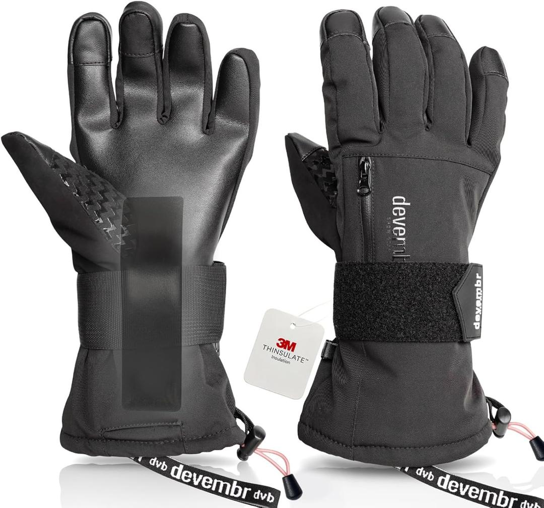 devembr Snowboarding Gloves with Wrist Guards, Ski Gloves Touchscreen (Large, Black)