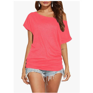 Women's Summer Off Shoulder Shirts Casual Loose Short Sleeve Tunics Tops Size S