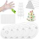Aufind 85 PCS Plastic Cake Dowel Rods Set, 20 White Plastic Cake Sticks Support Rods with 5 Cake Separator Plates for 4, 6, 8, 10,12 Inch Cakes and 20 Clear Cake Stacking Dowels for Tiered Cakes (Clear Plates)