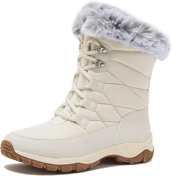 Lands' End Expedition Waterproof Insulated Womens Snow Boots, Lace Up or Slip On Winter Boots for Women, White  Winter Shoes, 8.5