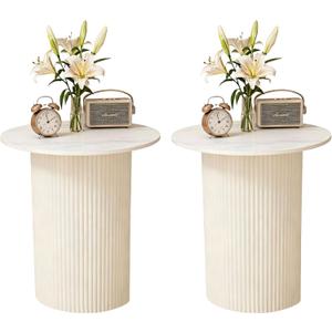 2 Pack Side Table with Marble Top End Tables - Round 17.72" Diameter x 20.47" Height with Elegant Iron Base for Living Room, Bedroom, and Office