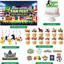 Allenjoy World Soccer Football Cup Party Decorations Set with Backdrop, Headbands, Masks, Cupcake Toppers, Hanging Swirls and Photo Booth Props, Party Supplies and Favors for Men Women Boys Fans