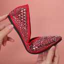 Flats Shoes Women Rhinestone Pointed Head Ballet Flats Comfortable Soft Memory Foam Insole Flat Shoes for Women Comfortable Dress Shoes Red Size 8.5-9