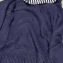 MEROKEETY Women's Off Shoulder Sweater 2025 Fall Winter Fashion Oversized Ribbed Knit Striped Pullover Tops (Large, Navy)