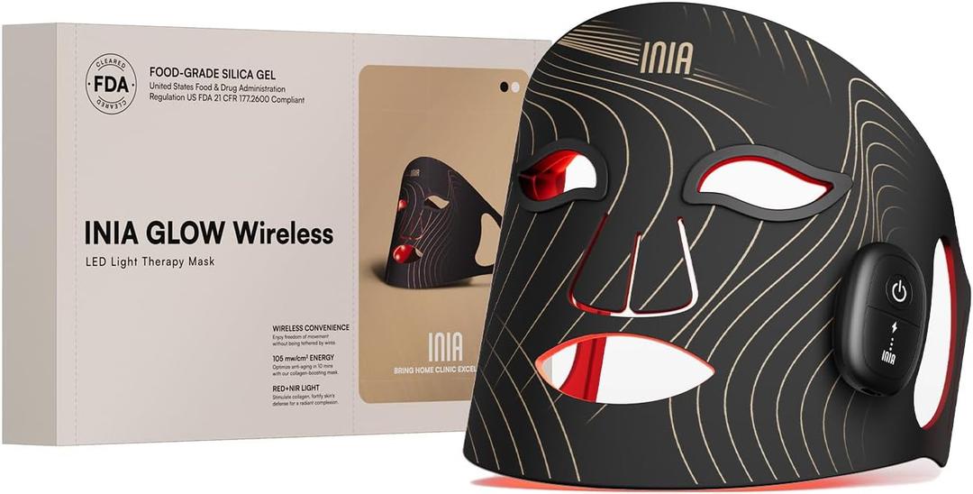 Red Light Therapy Mask for Face, Glow Wireless LED Face Mask Light Therapy with Near-Infrared Red Light (NIR), Rechargeable and Ergonomic Design for Home & Travel (Black)