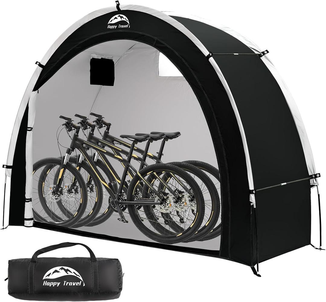 Happy Travel Bike Storage Shed Tent, Outdoor Portable Bicycle Storage Sheds with 210D Oxford Fabric PU4000 Waterproof for 2/ 3/ 4/ 6/ 8 Bikes, Bike Covers Shelter for Motorcycle, Garden Tools, Toys, Lawn Mower