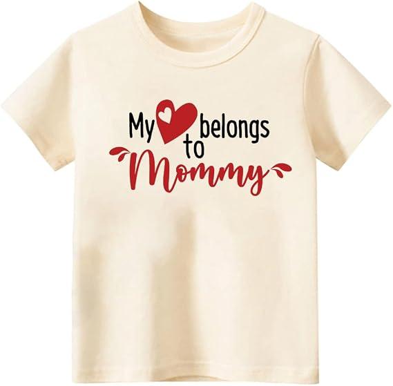 Mothers Day Shirt for Toddler Girls Boys Kids, I Love My Mama Tee, Happy Mothers Day T-Shirt Tees Cream, 150/72