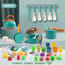 56Pcs Mini Play Kitchen Accessories for Kids, Pretend Cooking Playset with Cookware, Tableware & 2 Fruit Sets, Learning Gift for Girls, Boys, Toddlers, Green