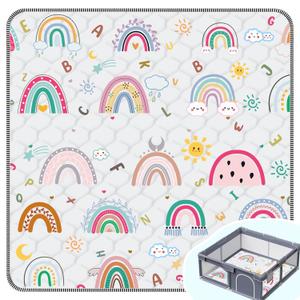 Baby Play MatThick Soft 50" X 50" Playpen mat, Non-Slip and Machine Washable Baby Play Mats for Floor Crawling Mat for for Babies, Toddlers & Infants to Play and Learn (Rainbow)