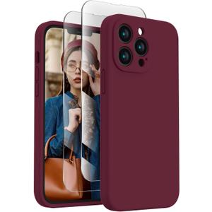 FireNova Designed for iPhone 13 Pro Max Case, Silicone [Camera Protection] Phone Case with [2 Screen Protectors], Soft Anti-Scratch Microfiber Lining Inside, 6.7 inch, Plum
