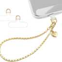 Phone Charm Strap Metal Chain Wristlet for iPhone case Hands-Free Phone Wrist Strap with 2 Tether Tabs Anti Theft strap for Women & Girls Travelling & Parties(Shimmering Gold)