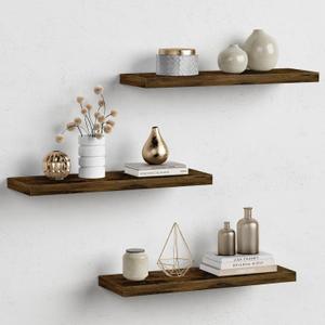 Forbena Rustic Brown Floating Shelves for Wall Set of 3, 24 Inches Long Hanging Shelves for Bedroom Storage, Large Wall Mounted Shelves for Living Room Books, Closet (Dark Wood)
