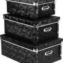 XUCHUN Foldable Storage Boxes with Lids 3 Pack Plastic Collapsible Storage Bins with Handles for Clothes, Cosmetic,Books (Black 3 pcs)