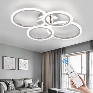 Modern LED Ceiling Light Fixture, 4 Rings Dimmable Flush Mount Ceiling Light with Remote, Acrylic Close to Ceiling Lighting Fixture for Low Ceiling Living Room Bedroom Kitchen (4 Heads) (Chrome)