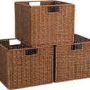 Wicker Storage Basket - Large 12x12x10in Cube, Woven Wicker for Shelves, Pantry, Kitchen & Bathroom Organization (Brown)