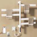 ENZE Smart Rotating Heated Towel Rack for Bathroom, 5-Bar Wall-Mounted Electric Towel Warmer with Swivel Bars, Wi-Fi App Control, 24H Timer, Stainless Steel, IPX5, Hardwired/Plug-in, White